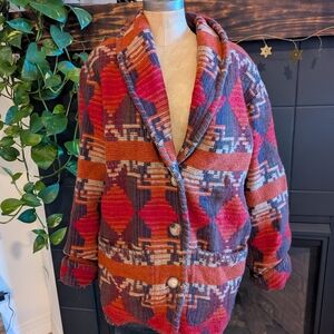 Vintage Double D Ranch Wear Blanket Coat Jacket Size M Wool Blend Southwest 90s
